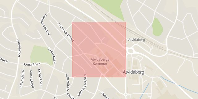 Karta som med röd fyrkant ramar in Kommunhuset, Adelswärdsgatan, Åtvidaberg, Östergötlands län
