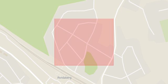 Karta som med röd fyrkant ramar in Bergsgatan, Åtvidaberg, Östergötlands län