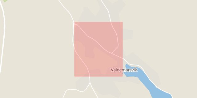 Karta som med röd fyrkant ramar in Storgatan, Valdemarsvik, Östergötlands län