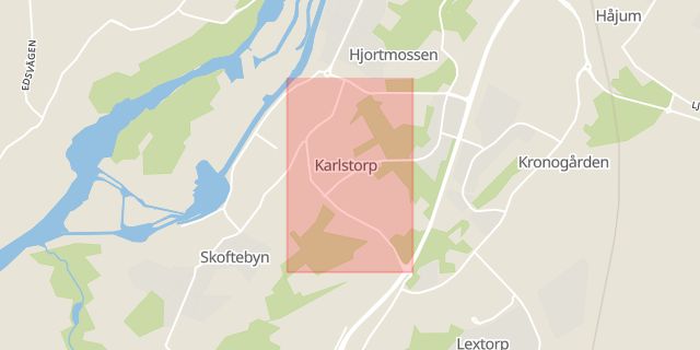 Karta som med röd fyrkant ramar in Göteborgsvägen, Trollhättan, Västra Götalands län