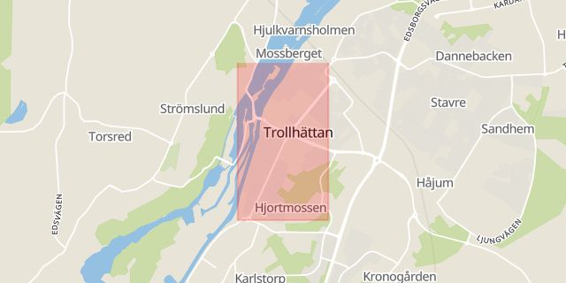 Karta som med röd fyrkant ramar in Kungsgatan, Trollhättan, Västra Götalands län