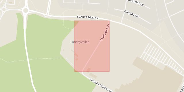 Karta som med röd fyrkant ramar in Truckgatan, Mjölby, Östergötlands län