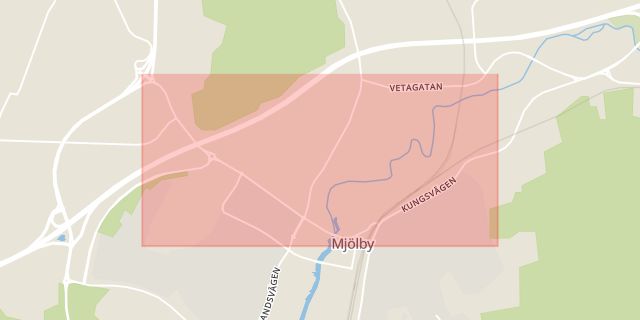 Karta som med röd fyrkant ramar in Kungsgatan, Mjölby, Östergötlands län