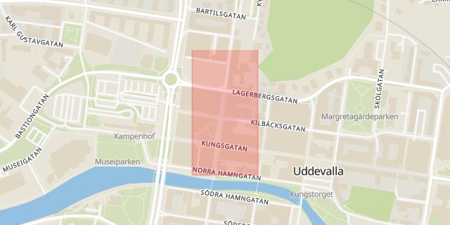 Karta som med röd fyrkant ramar in Norra Drottninggatan, Fitness, Uddevalla, Västra Götalands län