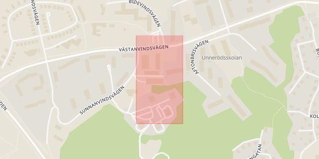 Karta som med röd fyrkant ramar in Skogslyckan, Läkaren, Sunnanvindsvägen, Uddevalla, Västra Götalands län