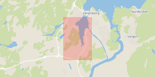 Karta som med röd fyrkant ramar in Edsvägen, Torpa, Vänersborg, Västra Götalands län
