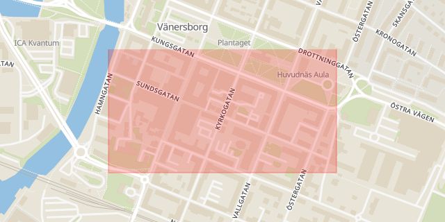 Karta som med röd fyrkant ramar in Vänersborg, Restad Gård, Sundsgatan, Kungälv, Mjölkekilen, Färjevägen, Västra götalands län, Västra Götalands län