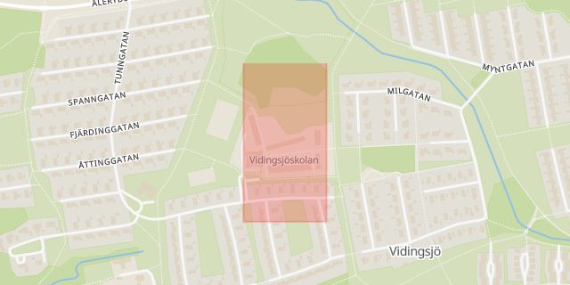 Karta som med röd fyrkant ramar in Vidingsjö, Trädgårdstorget, Linköping, Östergötlands län