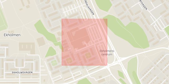 Karta som med röd fyrkant ramar in Ekholmens Centrum, Linköping, Östergötlands län