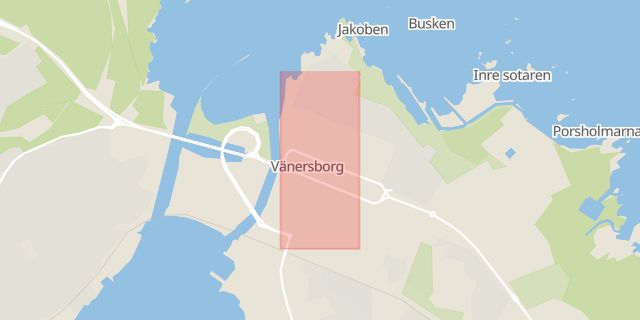 Karta som med röd fyrkant ramar in Edsgatan, Vänersborg, Västra Götalands län