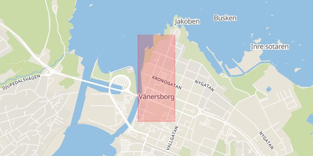 Karta som med röd fyrkant ramar in Residensgatan, Vänersborg, Västra Götalands län