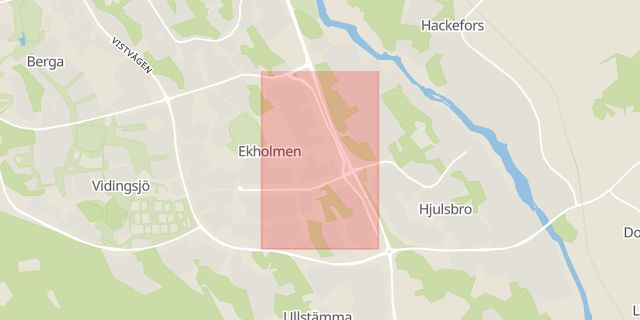 Karta som med röd fyrkant ramar in Ekholmen, Fredriksbergsskolan, Järdalavägen, Linköping, Östergötlands län