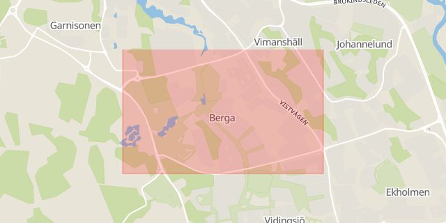 Karta som med röd fyrkant ramar in Berga, Linköping, Östergötlands län