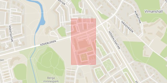 Karta som med röd fyrkant ramar in Berga Centrum, Diana, Linköping, Östergötlands län