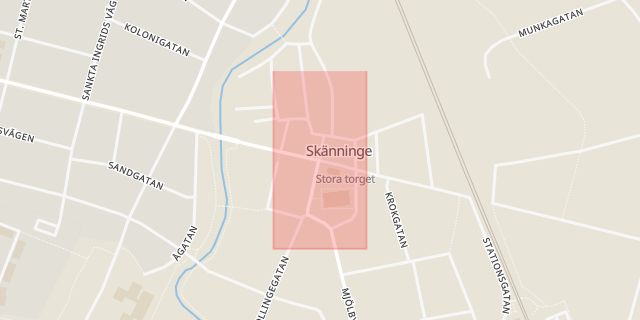 Karta som med röd fyrkant ramar in Skänninge, Mjölby, Östergötlands län