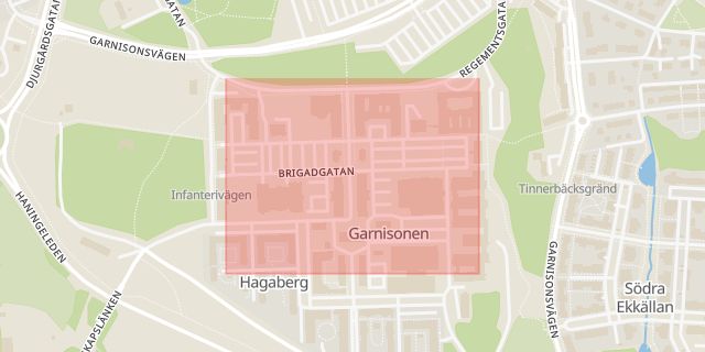 Karta som med röd fyrkant ramar in Brigadgatan, Linköping, Östergötlands län