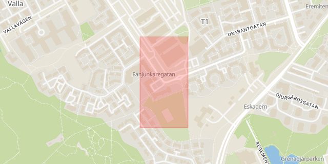 Karta som med röd fyrkant ramar in Westmansgatan, Rekrytgatan, Linköping, Östergötlands län