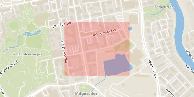 Karta som med röd fyrkant ramar in Torkelbergsgatan, Linköping, Östergötlands län