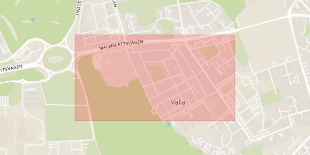 Karta som med röd fyrkant ramar in Linköpings Universitet, Valla, Universitetsområdet, Norrköping, Linköping, Östergötlands län