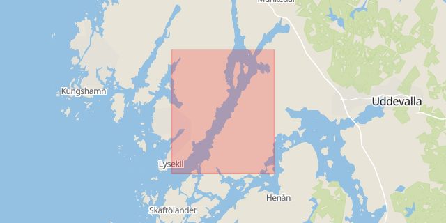 Karta som med röd fyrkant ramar in Gullmarsfjorden, Stockholm, Munkedal