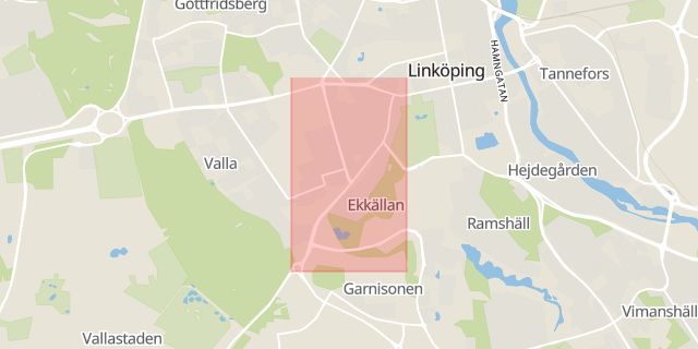 Karta som med röd fyrkant ramar in Djurgårdsgatan, Linköping, Östergötlands län