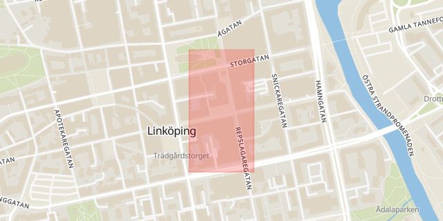 Karta som med röd fyrkant ramar in Lilla Torget, Linköping, Östergötlands län