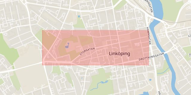 Karta som med röd fyrkant ramar in Storgatan, Linköping, Östergötlands län