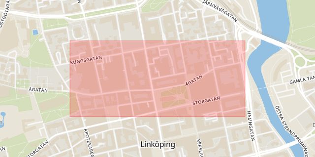 Karta som med röd fyrkant ramar in Ågatan, Linköping, Östergötlands län