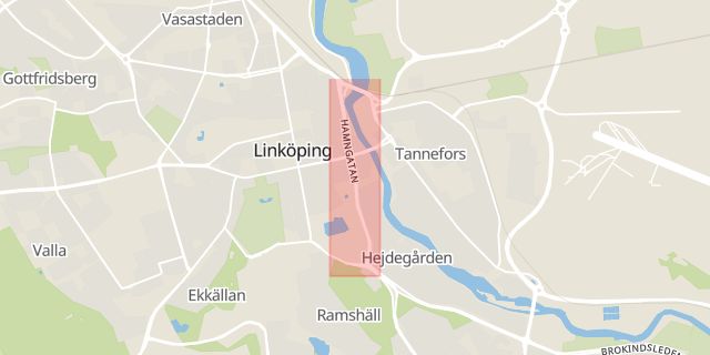 Karta som med röd fyrkant ramar in Hamngatan, Linköping, Östergötlands län