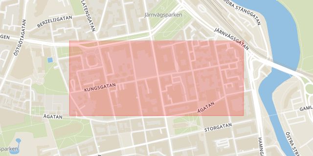 Karta som med röd fyrkant ramar in Kungsgatan, Linköping, Östergötlands län