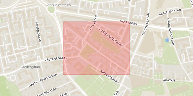 Karta som med röd fyrkant ramar in Hunnebergsgatan, Linköping, Östergötlands län