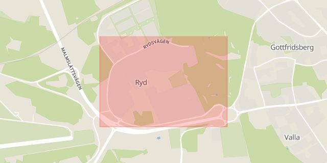 Karta som med röd fyrkant ramar in Rydsvägen, Linköping, Östergötlands län