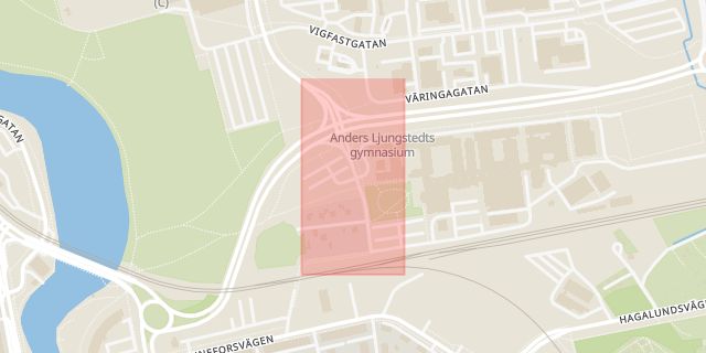 Karta som med röd fyrkant ramar in Anders Ljungstedts Gata, Linköping, Östergötlands län