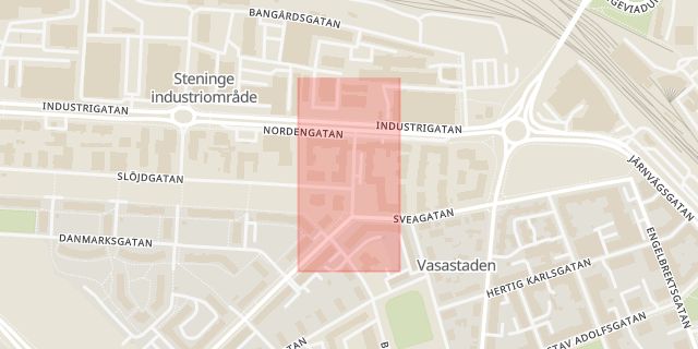 Karta som med röd fyrkant ramar in Timmermansgatan, Vasastan, Linköping, Östergötlands län