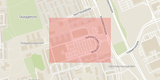 Karta som med röd fyrkant ramar in Östergötland, Vidingsjö, Linköping, Skäggetorps Centrum, Östergötlands län