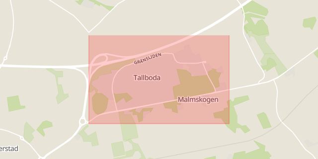 Karta som med röd fyrkant ramar in Tallboda, Linköping, Östergötlands län