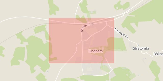 Karta som med röd fyrkant ramar in Linghem, Linköping, Östergötlands län