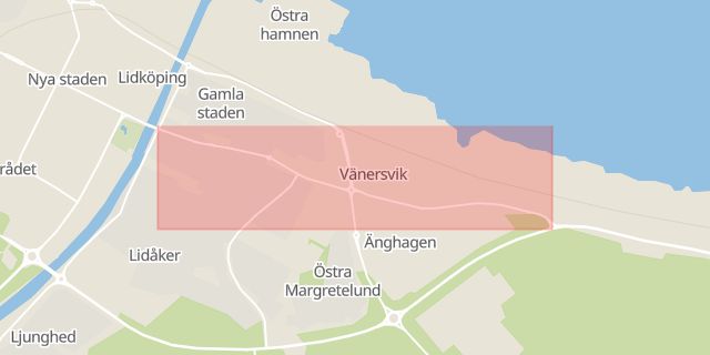 Karta som med röd fyrkant ramar in Wennerbergsvägen, Lidköping, Västra Götalands län