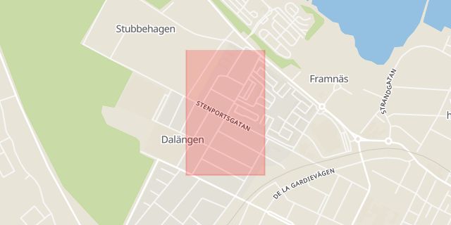 Karta som med röd fyrkant ramar in Förstadsvägen, Lidköping, Västra Götalands län