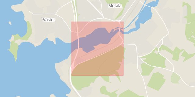 Karta som med röd fyrkant ramar in Vadstenavägen, Motala, Östergötlands län