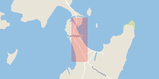 Karta som med röd fyrkant ramar in Storgatan, Karlsborg, Västra Götalands län
