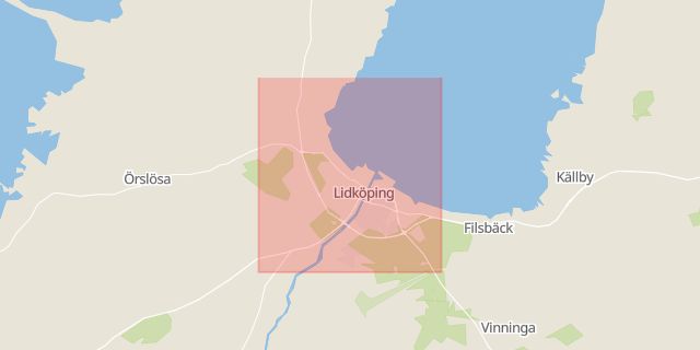 Karta som med röd fyrkant ramar in Lidköpings Kommun, Göteborg, Mölndals Bro, Kungälv, Resecentrum, Alingsås, Västra Götalands län