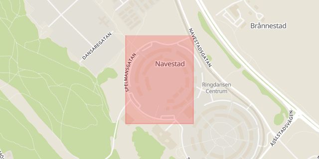 Karta som med röd fyrkant ramar in Spelmansgatan, Norrköping, Östergötlands län