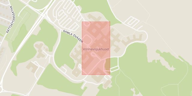 Karta som med röd fyrkant ramar in Vrinnevisjukhuset, Norrköping, Östergötlands län