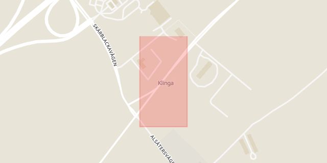 Karta som med röd fyrkant ramar in Trafikplats Klinga, Norrköping, Östergötlands län
