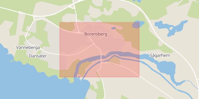Karta som med röd fyrkant ramar in Borensberg, Motala Kommun, Motala, Östergötlands län