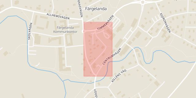 Karta som med röd fyrkant ramar in Spelande, Sågverksvägen, Färgelanda, Västra Götalands län