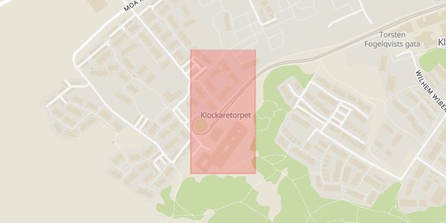Karta som med röd fyrkant ramar in Klockaretorpet, Norrköping, Östergötlands län