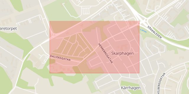 Karta som med röd fyrkant ramar in Dalviksgatan, Norrköping, Östergötlands län