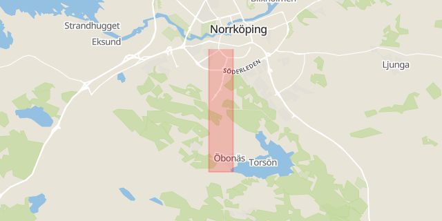 Karta som med röd fyrkant ramar in Östergötland, Gamla Övägen, Norrköping, Östergötlands län
